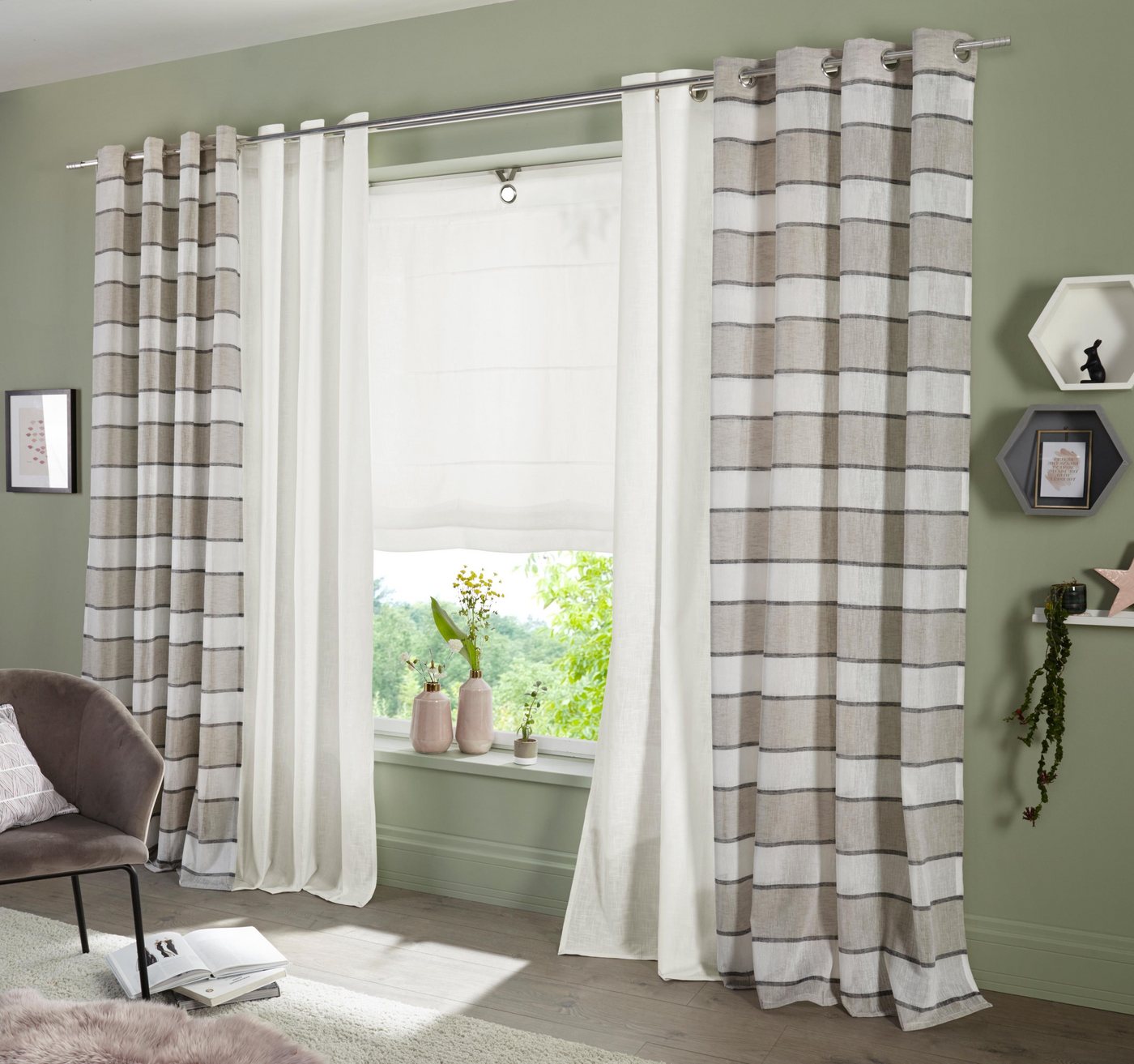 OTTO home Gardine Fiete, 1 Stück, halbtransparent, leinen Optik (1 St), Ösen, halbtransparent, Leinen Optik, monochrom, basic, pflegeleicht, verschiedene Größen – Bild 5 von 5