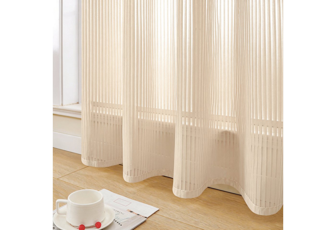OTTO home Gardine Fritty, 2 Stück mit Ösen, transparent, Längstsreifen (2 St), Ösen, transparent, Ausbrenner, Ösen, transparent, Pflegeleicht, elegante Längstst – Bild 2 von 5