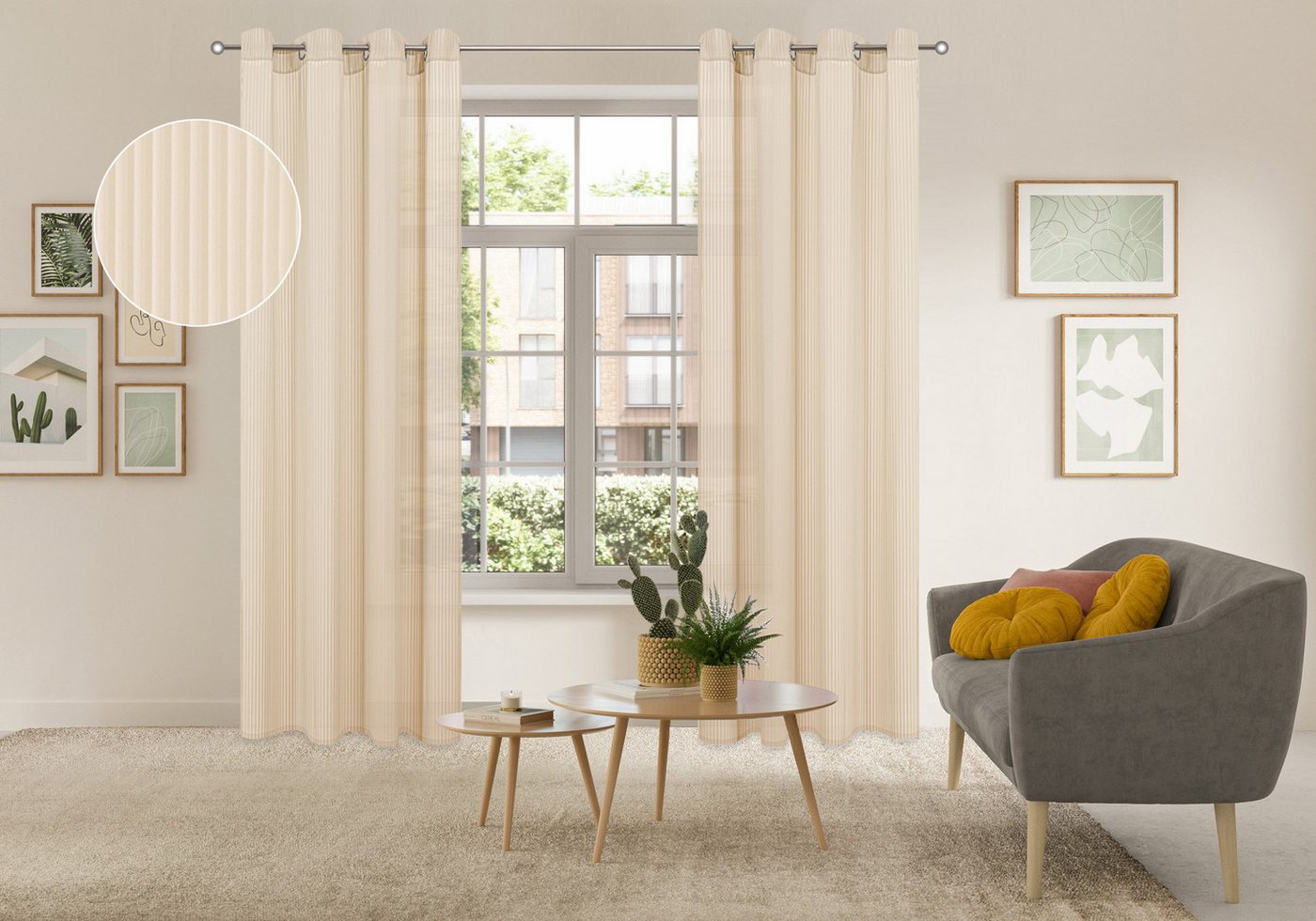 OTTO home Gardine Fritty, 2 Stück mit Ösen, transparent, Längstsreifen (2 St), Ösen, transparent, Ausbrenner, Ösen, transparent, Pflegeleicht, elegante Längstst – Bild 3 von 5