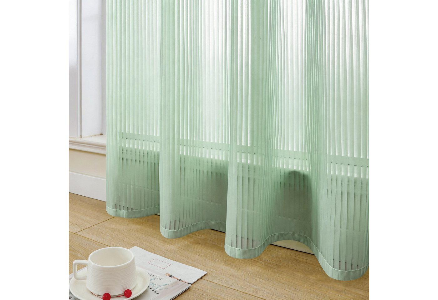 OTTO home Gardine Fritty, 2 Stück mit Ösen, transparent, Längstsreifen (2 St), Ösen, transparent, Ausbrenner, Ösen, transparent, Pflegeleicht, elegante Längstst – Bild 2 von 5