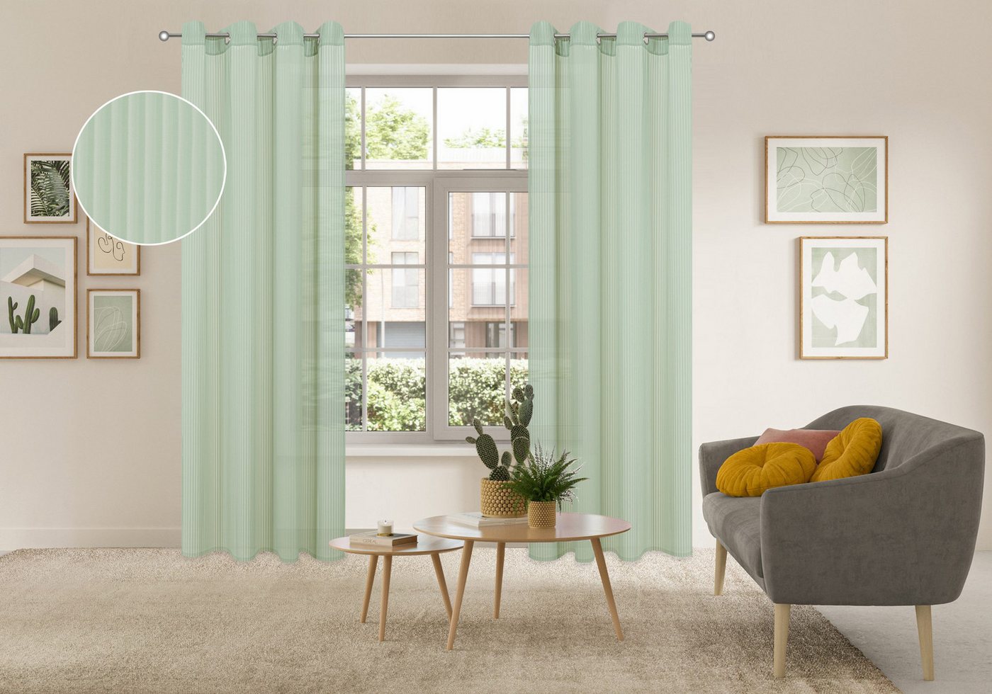 OTTO home Gardine Fritty, 2 Stück mit Ösen, transparent, Längstsreifen (2 St), Ösen, transparent, Ausbrenner, Ösen, transparent, Pflegeleicht, elegante Längstst – Bild 3 von 5
