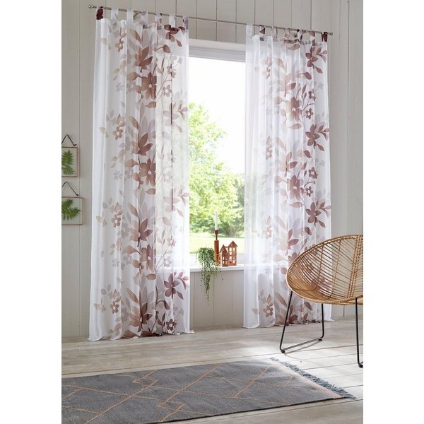 OTTO home Gardine Ina, 2er- Set, Schlaufen, transparent, einseitig bedruckt (2 St), Schlaufen, transparent, Voile, 2-er Set, einseitig floral bedruckt, Voile, B
