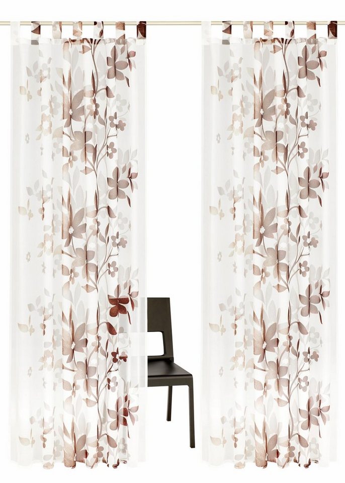 OTTO home Gardine Ina, 2er- Set, Schlaufen, transparent, einseitig bedruckt (2 St), Schlaufen, transparent, Voile, 2-er Set, einseitig floral bedruckt, Voile, B – Bild 2 von 5