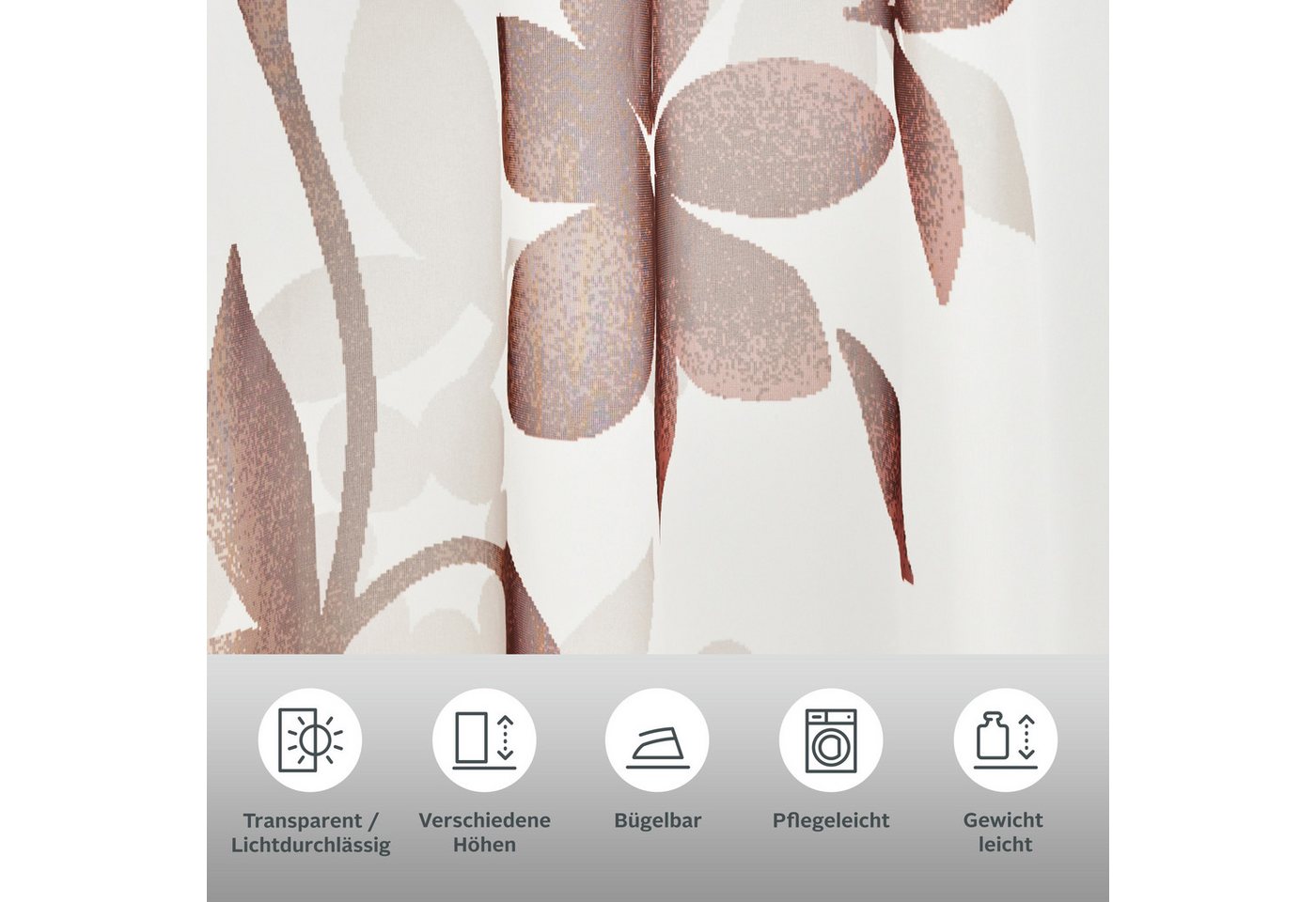 OTTO home Gardine Ina, 2er- Set, Schlaufen, transparent, einseitig bedruckt (2 St), Schlaufen, transparent, Voile, 2-er Set, einseitig floral bedruckt, Voile, B – Bild 3 von 5