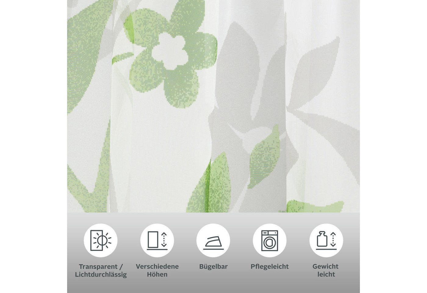 OTTO home Gardine Ina, 2er-Set, transparent, einseitig bedruckt (2 St), Kräuselband, transparent, Voile, transparent, 2-er Set, einseitig bedruckt, Voile – Bild 3 von 5