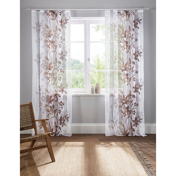 OTTO home Gardine Ina, 2er-Set, transparent, einseitig bedruckt (2 St), Kräuselband, transparent, Voile, transparent, 2-er Set, einseitig bedruckt, Voile