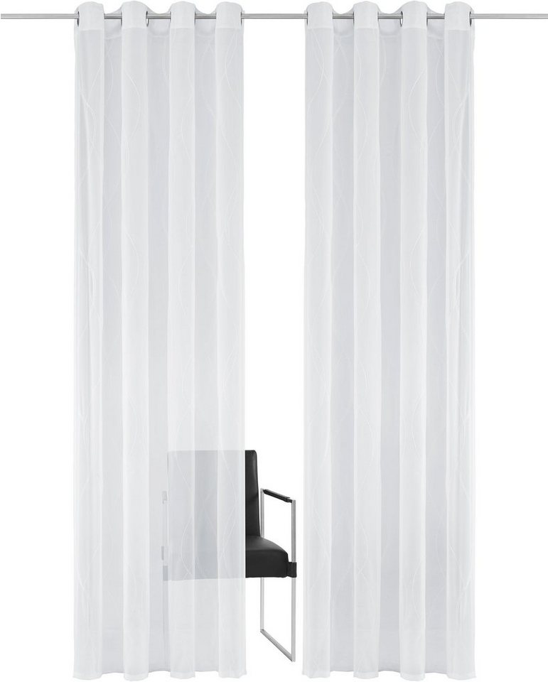 OTTO home Gardine Mila (1 St), Ösen, transparent, Voile, mit Wellenmuster bestickt, monochrom – Bild 2 von 5