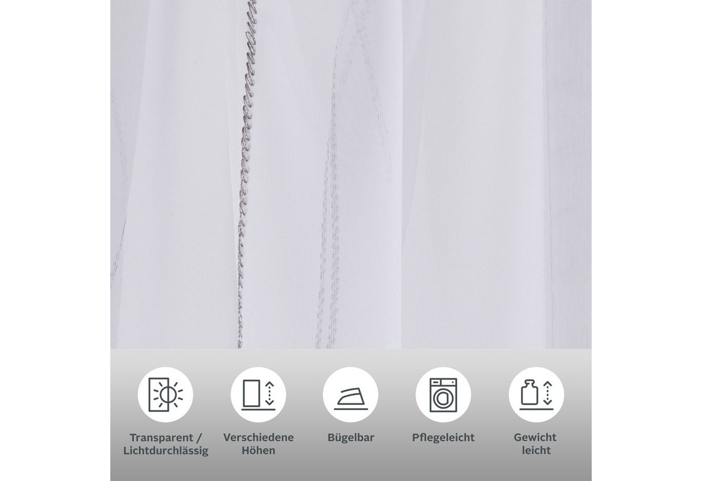 OTTO home Gardine Mila (1 St), Kräuselband, transparent, Voile, mit Wellenmuster bestickt, Voile, einfarbig – Bild 3 von 5