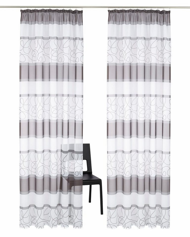 OTTO home Gardine Napala (2 St), Kräuselband, transparent, Voile, Vorhang, 2-er Set, Fertiggardine, transparent, Querstreifen – Bild 2 von 5