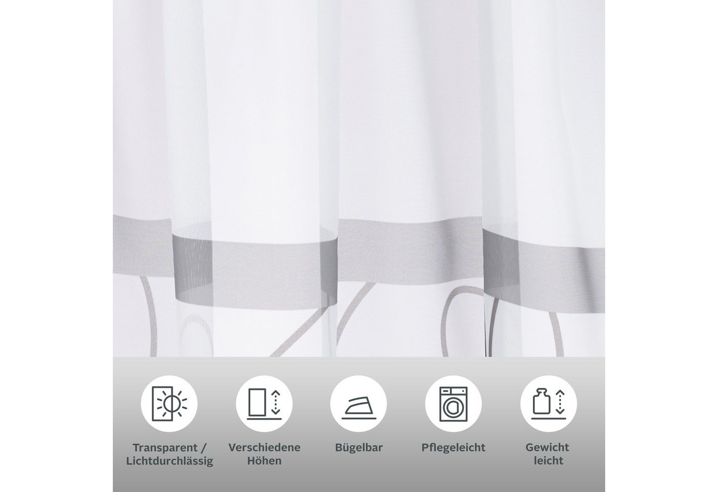 OTTO home Gardine Napala (2 St), Kräuselband, transparent, Voile, Vorhang, 2-er Set, Fertiggardine, transparent, Querstreifen – Bild 3 von 5