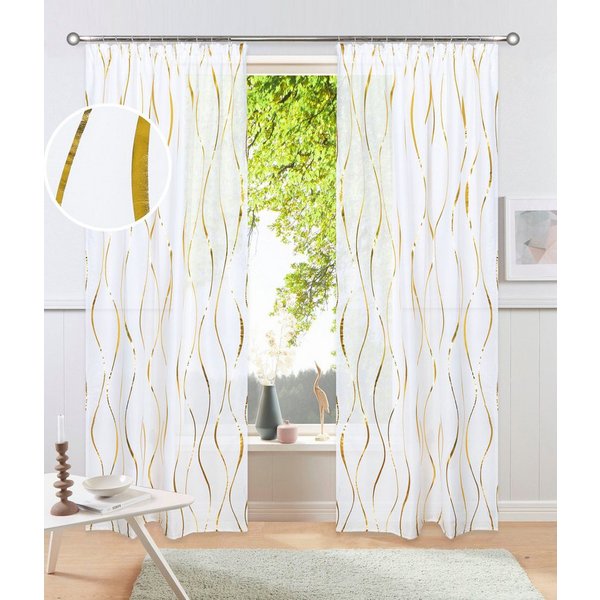 OTTO home Gardine Quinnton (2 St), Kräuselband, halbtransparent, Metallic‑Akzenten, Kräuselband, schöner Stoff, mittelleicht