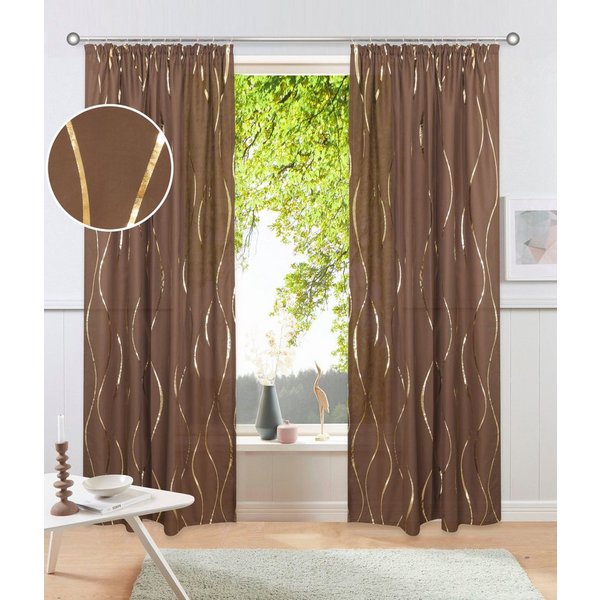 OTTO home Gardine Quinnton (2 St), Kräuselband, halbtransparent, Metallic‑Akzenten, Kräuselband, schöner Stoff, mittelleicht