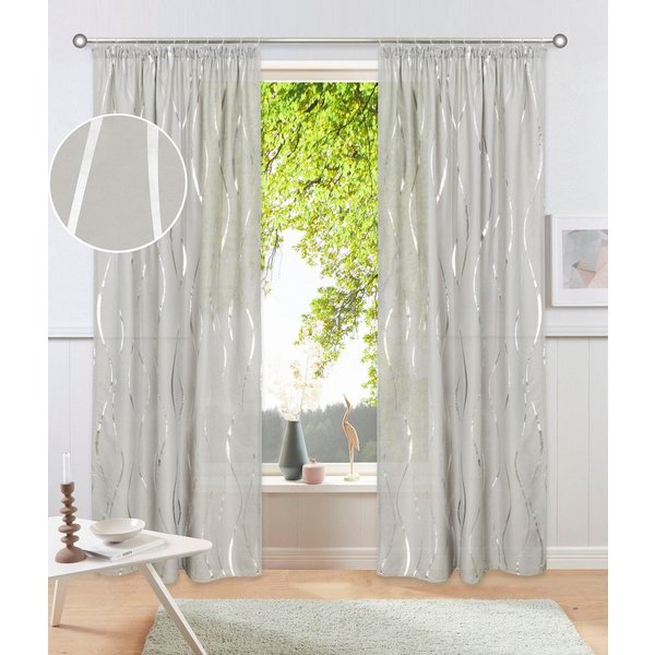 OTTO home Gardine Quinnton (2 St), Kräuselband, halbtransparent, Metallic‑Akzenten, Kräuselband, schöner Stoff, mittelleicht