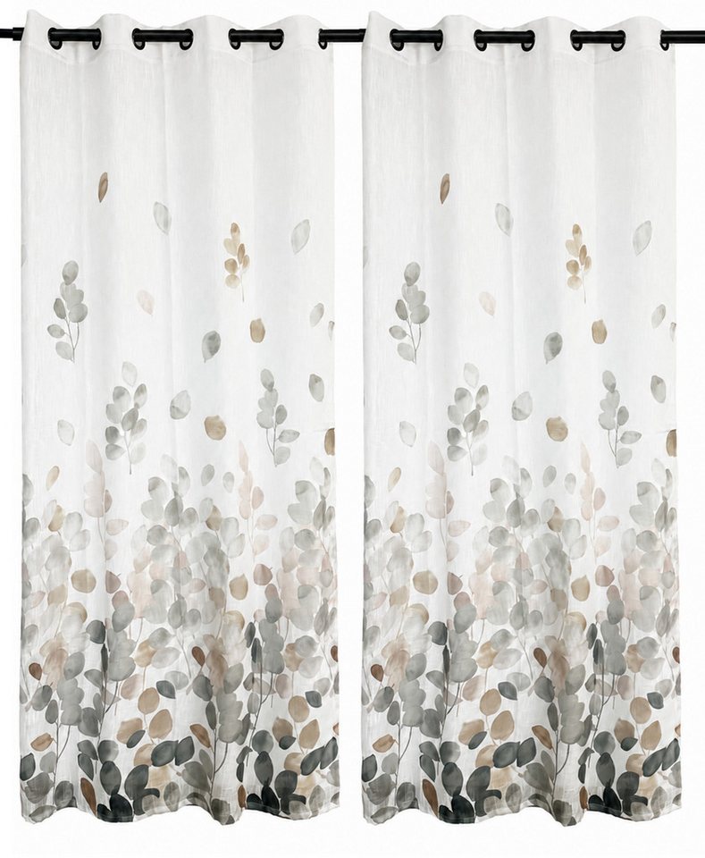 OTTO home Gardine Reeffa (1 St), Ösen, halbtransparent, Polyester, Blätter, Leinenoptik, leichter Lichtschutz, halbtransparent – Bild 2 von 5