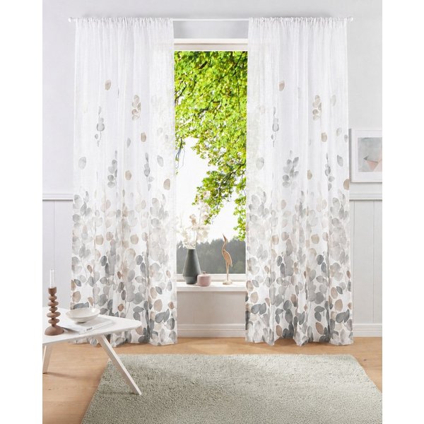OTTO home Gardine Reeffa, 1 Stück, halbtransparent, Leinenoptik, leichter Lichtschutz (1 St), Multifunktionsband, halbtransparent, Polyester, Blätterdruck, leic
