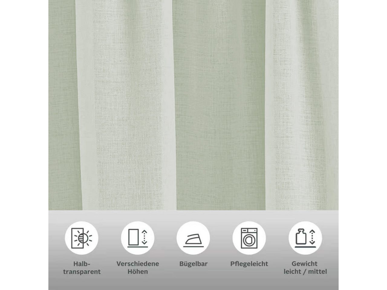 OTTO home Gardine TENDER, 1 Stück, Kräuselband, transparent, Leinen Optik (1 St), Kräuselband, transparent, Leinen Optik mit Struktur, monochrom, Bestseller – Bild 3 von 5
