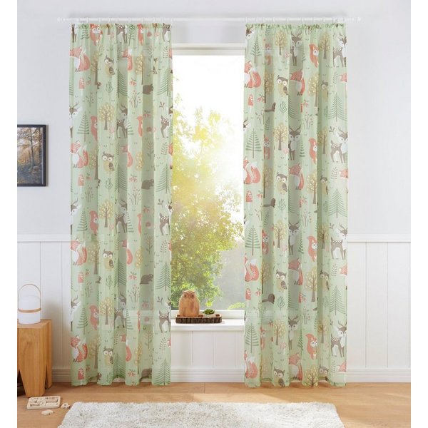 OTTO home Gardine Waldtiere (1 St), Kräuselband, transparent, Voile, Kindergardine, bedruckt, verschiedene Größen