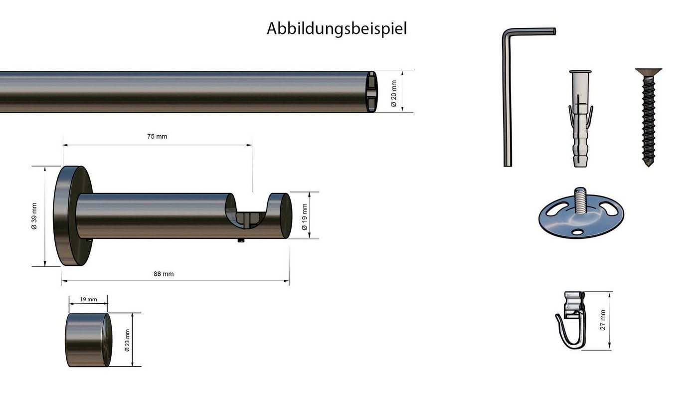 OTTO home Gardinenstange TANBUL, 1-läufig aufziehbar, Innenauflauf, Ø 20 mm, 1-läufig, Fixmaß, verschraubt, Eisen, Innenlauf Komplett-Set inkl. Gleitern und Mon – Bild 5 von 5