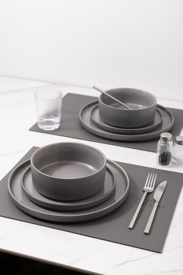 OTTO home Geschirr-Set YLVII,außen matt,innen reaktiv glasiert, Steinzeug, 18-tlg.für 6 Pers. (18-tlg), 6 Personen, Steinzeug, Riffeloptik, spülmaschinenfest un – Bild 5 von 5