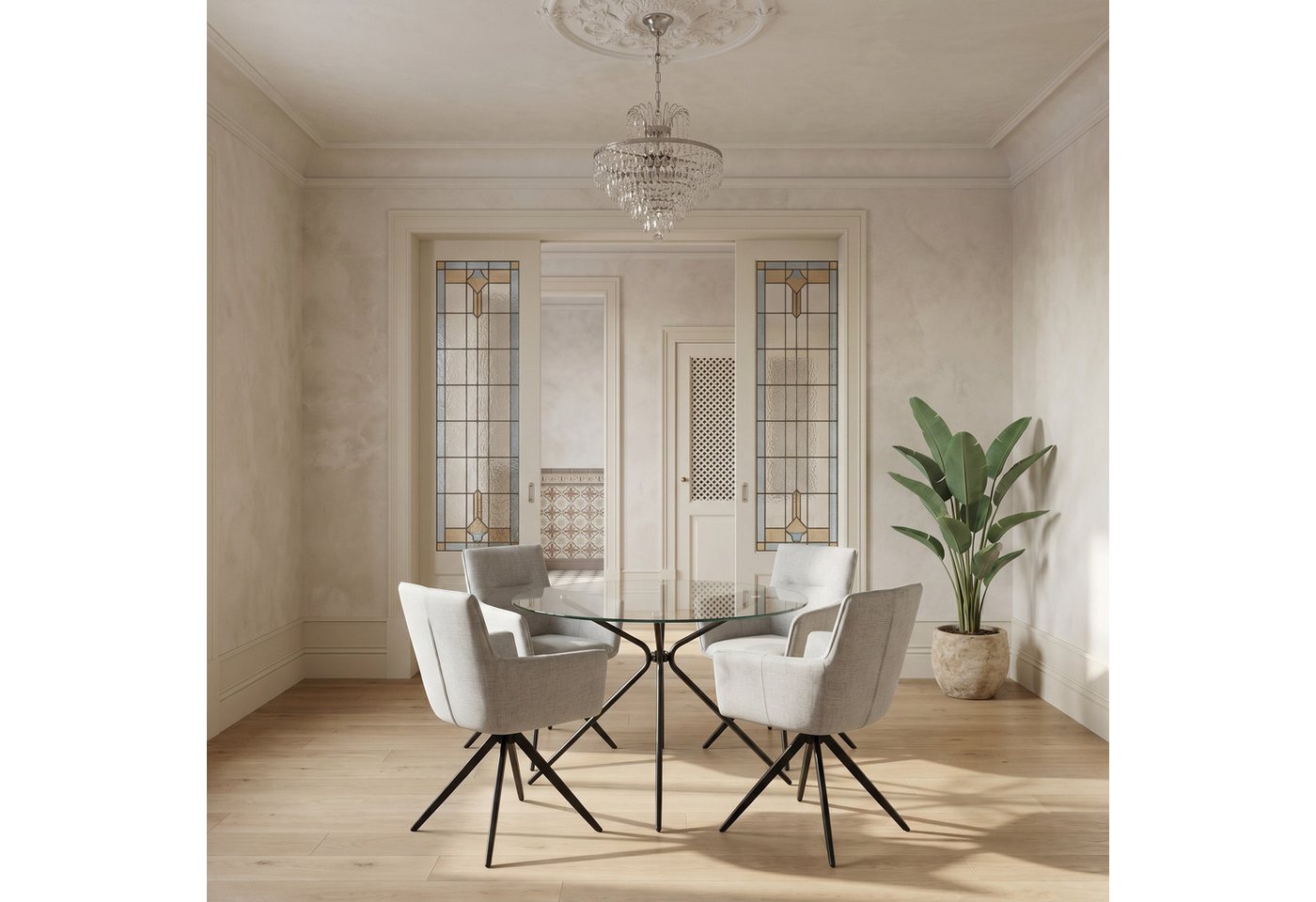 OTTO home Glastisch Silvi (Esstisch, Glastisch, Küchentisch), rund, Ø 110 cm, schwarzes Metallgestell – Bild 2 von 5