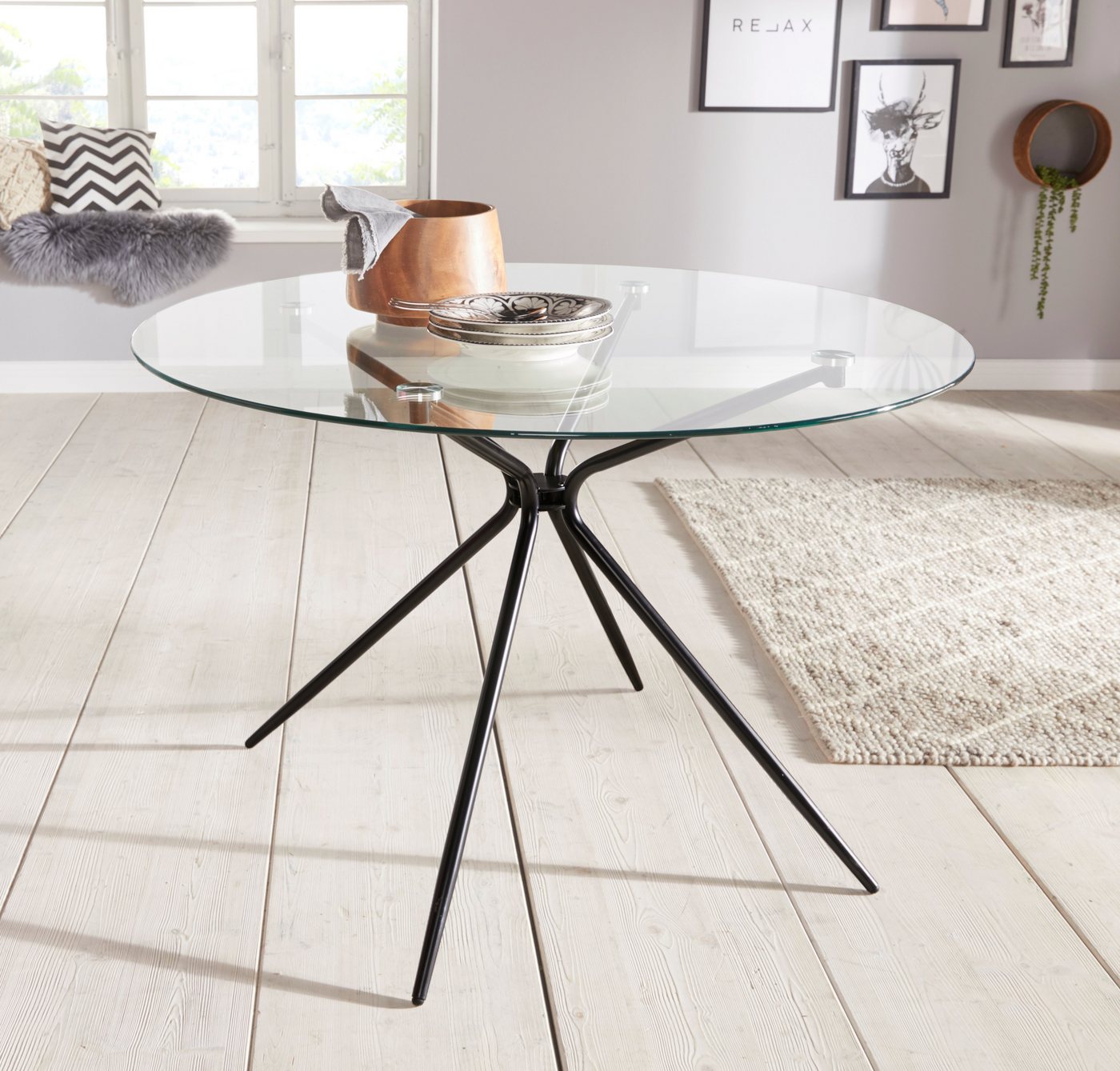OTTO home Glastisch Silvi (Esstisch, Glastisch, Küchentisch), rund, Ø 110 cm, schwarzes Metallgestell – Bild 5 von 5