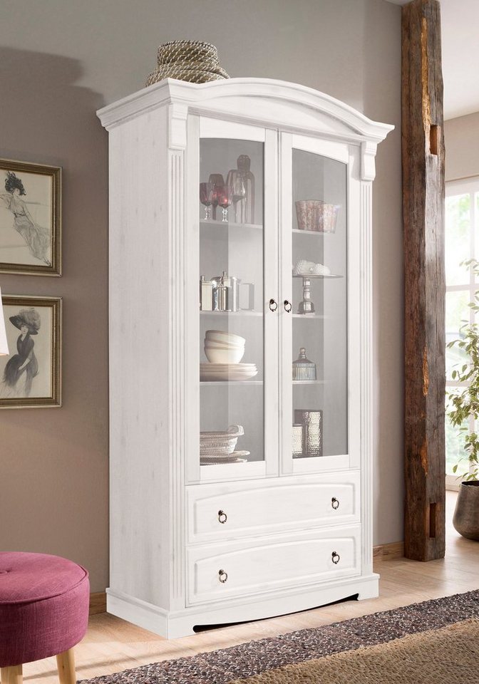 OTTO home Glasvitrine Anna, Standvitrine, Vitrinenschrank, Vitrine (Gesamtmaße (B/T/H): ca. 97/46/188 cm) mit Glastüren, 2 Schubladen, Höhe 188 cm, aus massiver – Bild 2 von 5