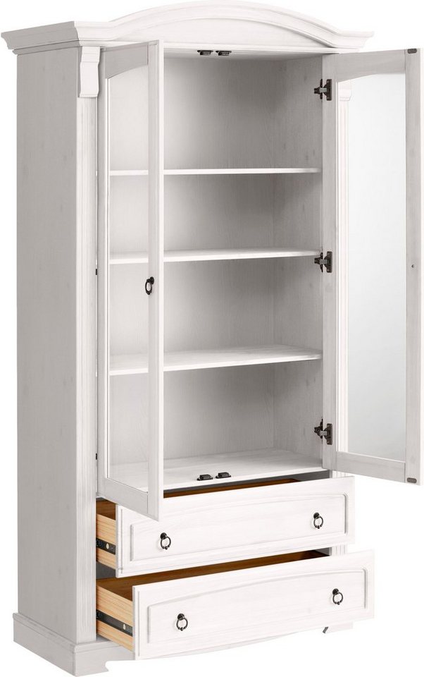 OTTO home Glasvitrine Anna, Standvitrine, Vitrinenschrank, Vitrine (Gesamtmaße (B/T/H): ca. 97/46/188 cm) mit Glastüren, 2 Schubladen, Höhe 188 cm, aus massiver – Bild 4 von 5
