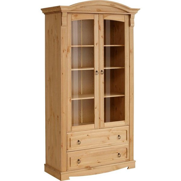 OTTO home Glasvitrine Anna, Standvitrine, Vitrinenschrank, Vitrine (Gesamtmaße (B/T/H): ca. 97/46/188 cm) mit Glastüren, 2 Schubladen, Höhe 188 cm, aus massiver