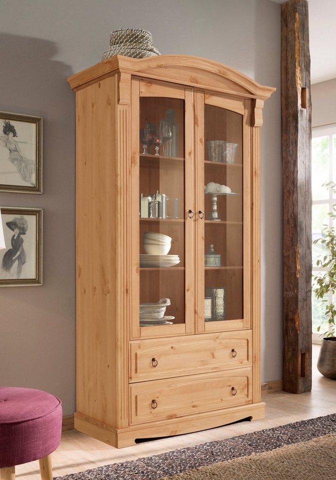 OTTO home Glasvitrine Anna, Standvitrine, Vitrinenschrank, Vitrine (Gesamtmaße (B/T/H): ca. 97/46/188 cm) mit Glastüren, 2 Schubladen, Höhe 188 cm, aus massiver – Bild 2 von 5