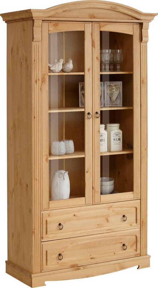 OTTO home Glasvitrine Anna, Standvitrine, Vitrinenschrank, Vitrine (Gesamtmaße (B/T/H): ca. 97/46/188 cm) mit Glastüren, 2 Schubladen, Höhe 188 cm, aus massiver – Bild 5 von 5