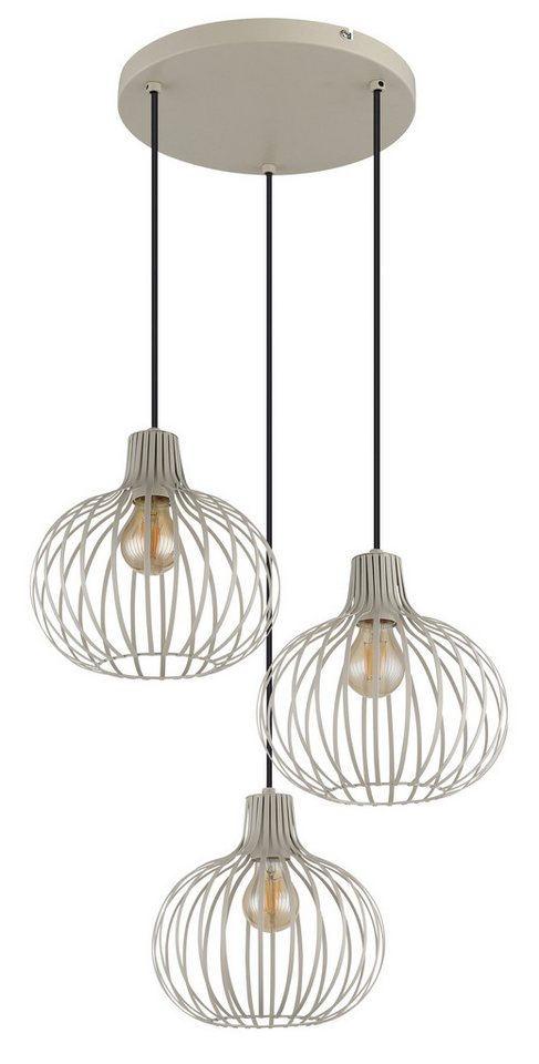 OTTO home Hängeleuchte Yannic, Hängelampe Metall cremefarben, exkl. 3x E27 40W 230V, ohne Leuchtmittel, Kabel in PVC Schwarz kürzbar, ø: 500mm, H: 1200mm – Bild 3 von 5