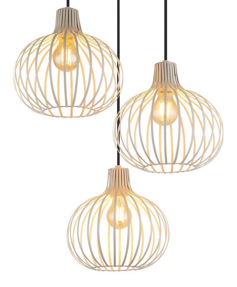 OTTO home Hängeleuchte Yannic, Hängelampe Metall cremefarben, exkl. 3x E27 40W 230V, ohne Leuchtmittel, Kabel in PVC Schwarz kürzbar, ø: 500mm, H: 1200mm – Bild 4 von 5
