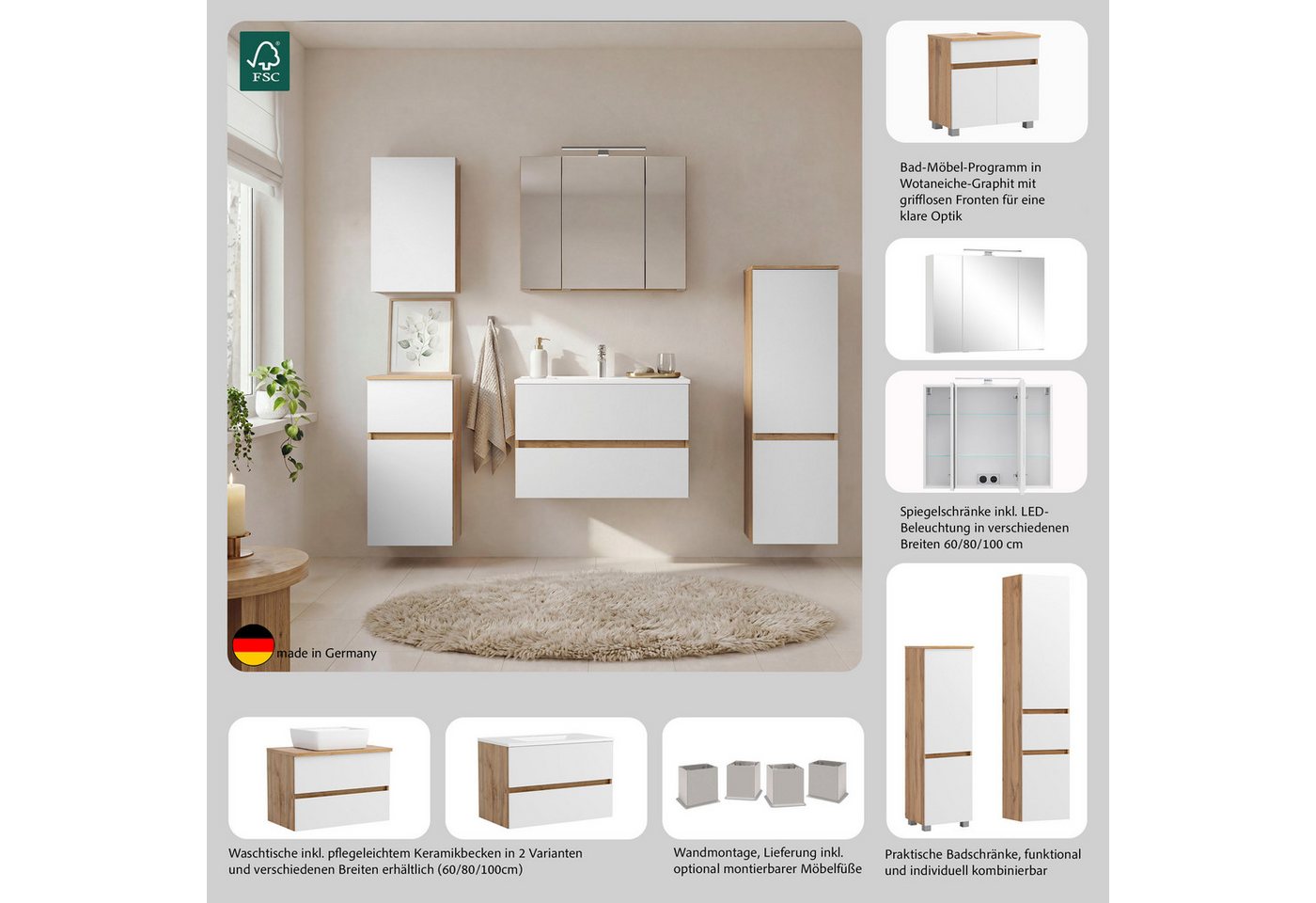 OTTO home Hängeschrank BOZEN, Hängeschrank 40 cm (Badezimmerschrank, Badschrank, Stauraum, Badmöbel, Schrank) Push-to-open-Beschlag, griffloses Design – Bild 3 von 5