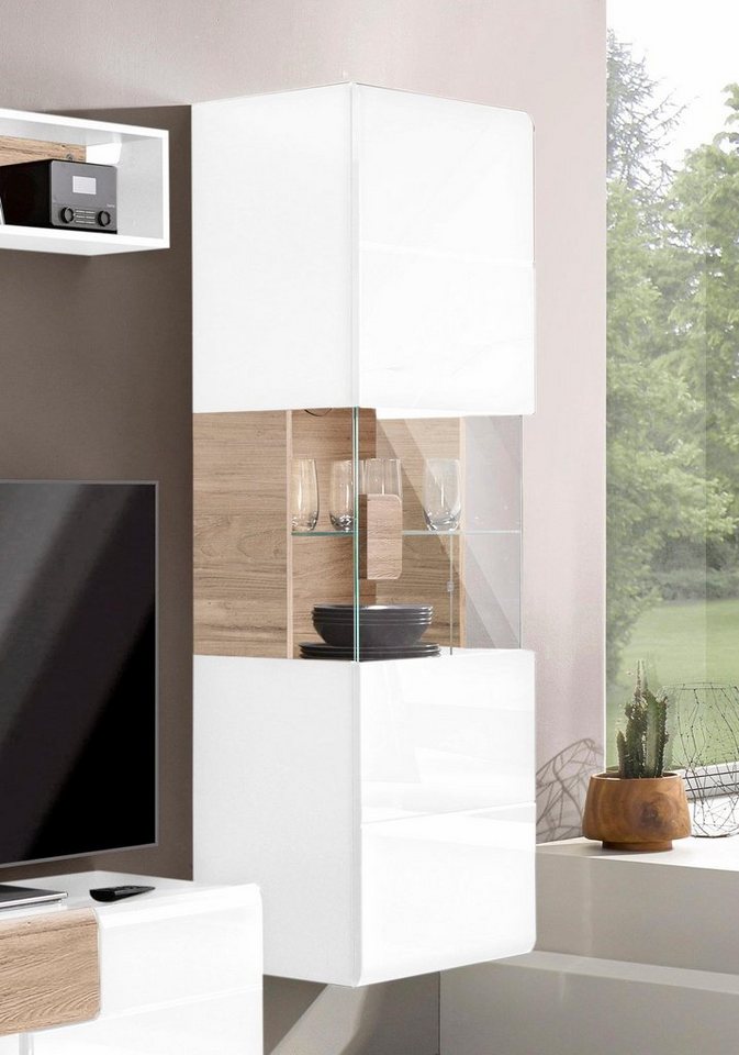 OTTO home Hängevitrine Toledo,Höhe 159 cm trendige Glasvitrine mit dekorative MDF-Front Vitrine mit Glasfront, ohne Beleuchtung, viel Stauraum, hochglanz – Bild 3 von 5