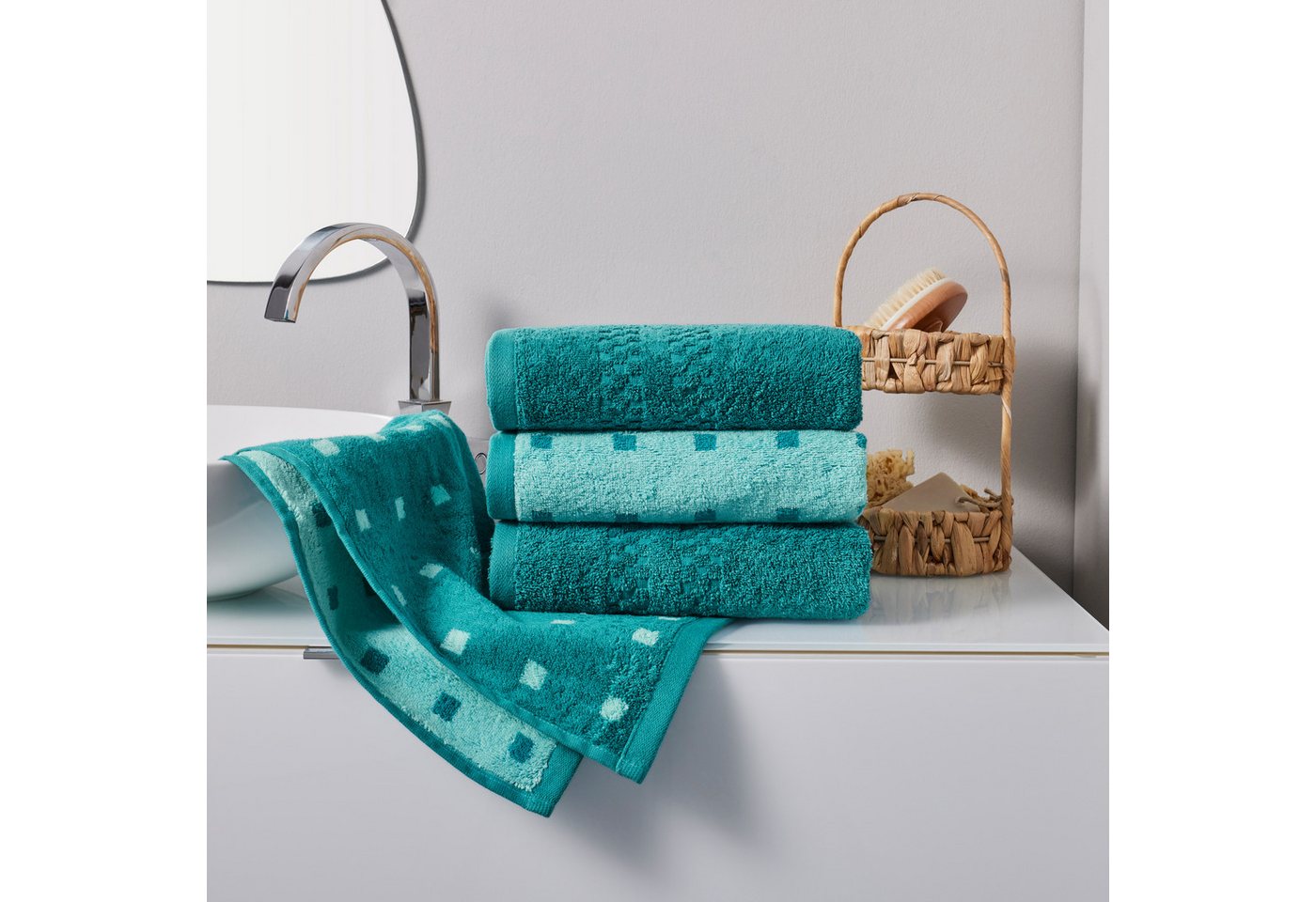 OTTO home Handtuch Regona, Handtücher 50x100cm, als Uni-Set und mit Karomuster, 500gr/m², Frottier (Set, 4-St), Premium Handtücher mit Bordüre, Set, 100% Baumwo – Bild 2 von 5