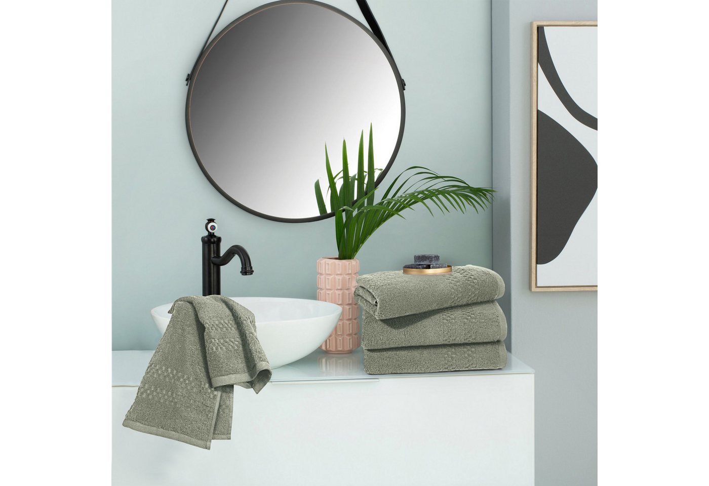 OTTO home Handtuch Regona, Handtücher 50x100cm, als Uni-Set und mit Karomuster, 500gr/m², Frottier (Set, 4-St), Premium Handtücher mit Bordüre, Set, 100% Baumwo – Bild 2 von 5