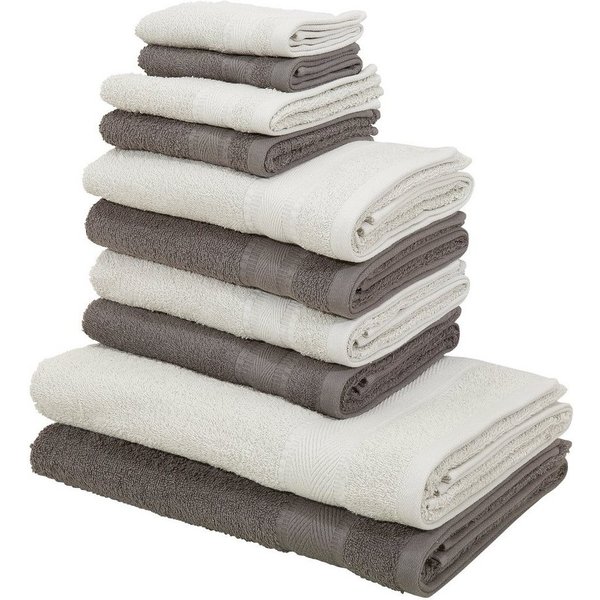OTTO home Handtuch Set Afri, Duschtücher, Handtücher, Gästetücher, Seiftücher, Walkfrottee (Set, 10-St), zweifarbig, 100% Baumwolle, weich, mit Bordüre