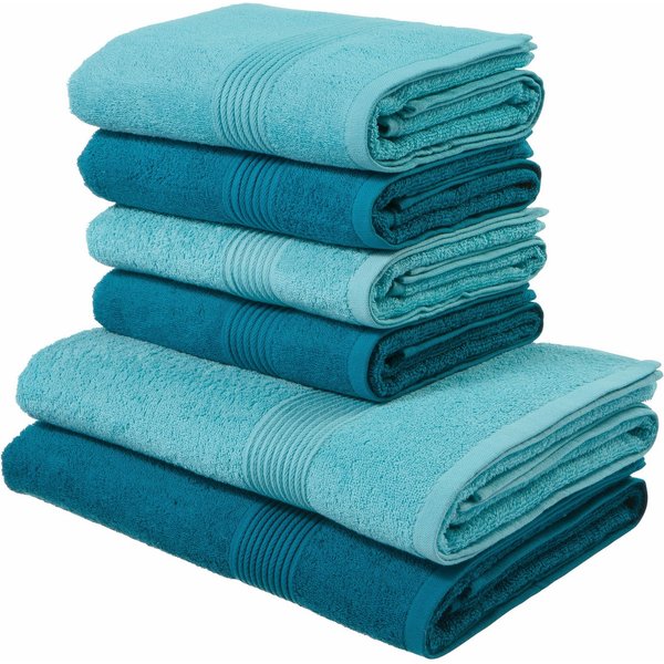 OTTO home Handtuch Set Anna, 2 Duschtücher 70x140, 4 Handtücher 50x100, Walkfrottee (Set, 6-St), Handtuch-Set, gestreifte Bordüre, weich, 100% Baumwolle, zweifa