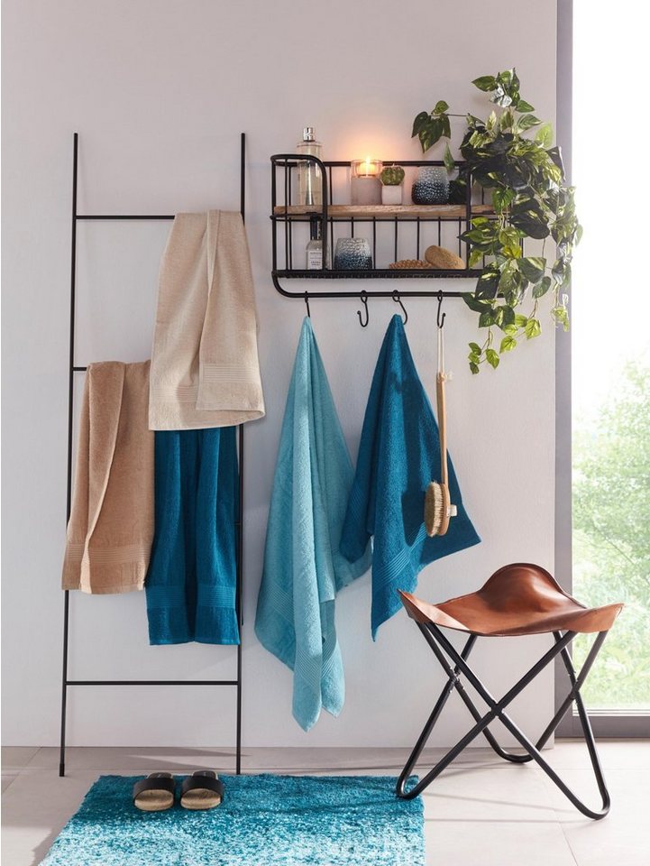 OTTO home Handtuch Set Anna, 2 Duschtücher 70x140, 4 Handtücher 50x100, Walkfrottee (Set, 6-St), Handtuch-Set, gestreifte Bordüre, weich, 100% Baumwolle, zweifa – Bild 2 von 5