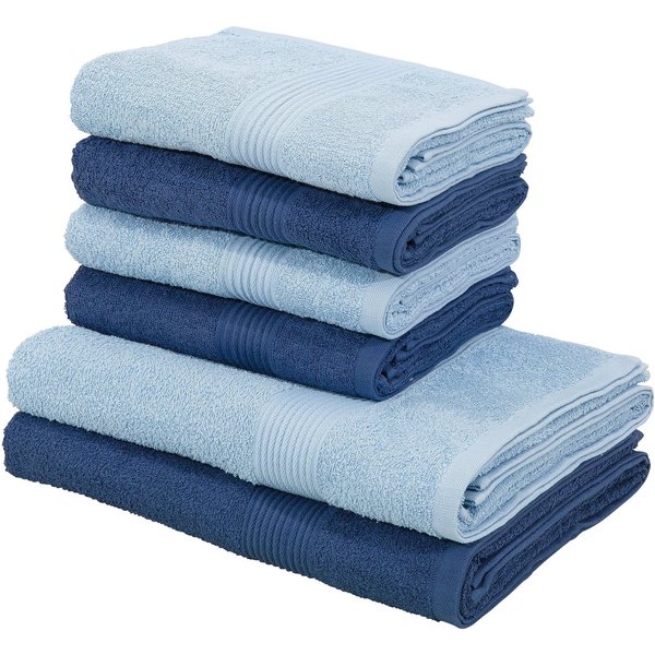 OTTO home Handtuch Set Anna, 2 Duschtücher 70x140, 4 Handtücher 50x100, Walkfrottee (Set, 6-St), Handtuch-Set, gestreifte Bordüre, weich, 100% Baumwolle, zweifa