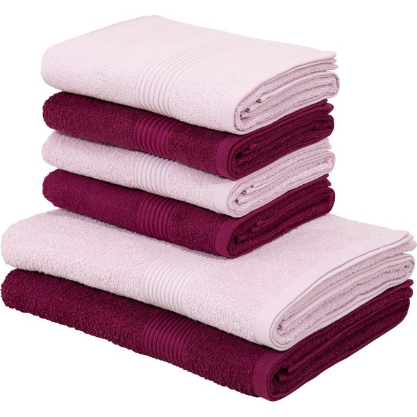 OTTO home Handtuch Set Anna, 2 Duschtücher 70x140, 4 Handtücher 50x100, Walkfrottee (Set, 6-St), Handtuch-Set, gestreifte Bordüre, weich, 100% Baumwolle, zweifa