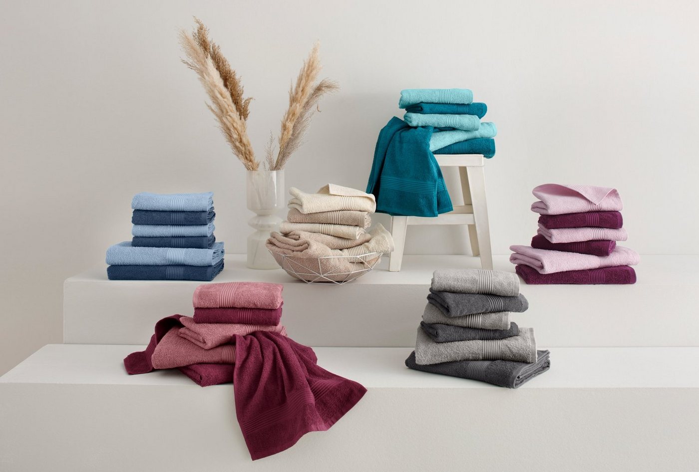 OTTO home Handtuch Set Anna, 2 Duschtücher 70x140, 4 Handtücher 50x100, Walkfrottee (Set, 6-St), Handtuch-Set, gestreifte Bordüre, weich, 100% Baumwolle, zweifa – Bild 2 von 5