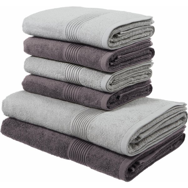 OTTO home Handtuch Set Anna, 2 Duschtücher 70x140, 4 Handtücher 50x100, Walkfrottee (Set, 6-St), Handtuch-Set, gestreifte Bordüre, weich, 100% Baumwolle, zweifa