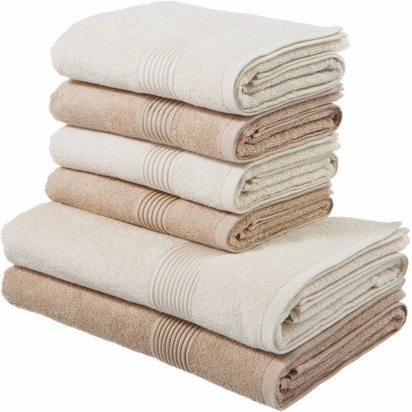 OTTO home Handtuch Set Anna, 2 Duschtücher 70x140, 4 Handtücher 50x100, Walkfrottee (Set, 6-St), Handtuch-Set, gestreifte Bordüre, weich, 100% Baumwolle, zweifa