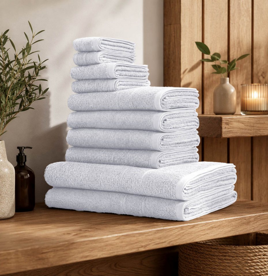 OTTO home Handtuch Set Inga, 3 Qualitäten, Duschtücher, Handtücher, Gästetücher, Seiftücher, Walkfrottier (10-St), Handtücher mit feiner Bordüre, 100% Baumwolle – Bild 2 von 5