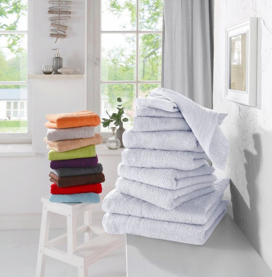 OTTO home Handtuch Set Inga, 3 Qualitäten, Duschtücher, Handtücher, Gästetücher, Seiftücher, Walkfrottier (10-St), Handtücher mit feiner Bordüre, 100% Baumwolle – Bild 2 von 5