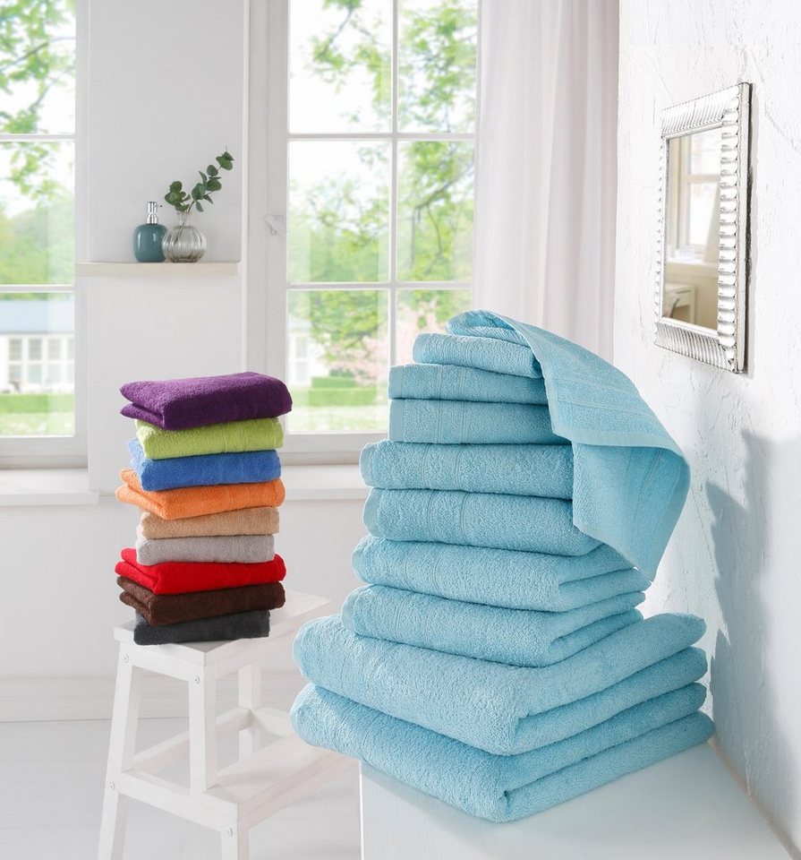 OTTO home Handtuch Set Inga, 3 Qualitäten, Duschtücher, Handtücher, Gästetücher, Seiftücher, Walkfrottier (10-St), Handtücher mit feiner Bordüre, 100% Baumwolle – Bild 5 von 5