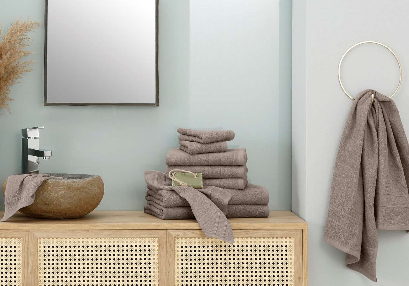 OTTO home Handtuch Set Inga, 3 Qualitäten, Duschtücher, Handtücher, Gästetücher, Seiftücher, Walkfrottier (10-St), Handtücher mit feiner Bordüre, 100% Baumwolle – Bild 5 von 5
