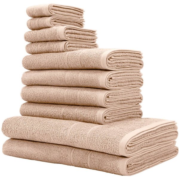 OTTO home Handtuch Set Inga, 3 Qualitäten, Duschtücher, Handtücher, Gästetücher, Seiftücher, Walkfrottier (10-St), Handtücher mit feiner Bordüre, 100% Baumwolle