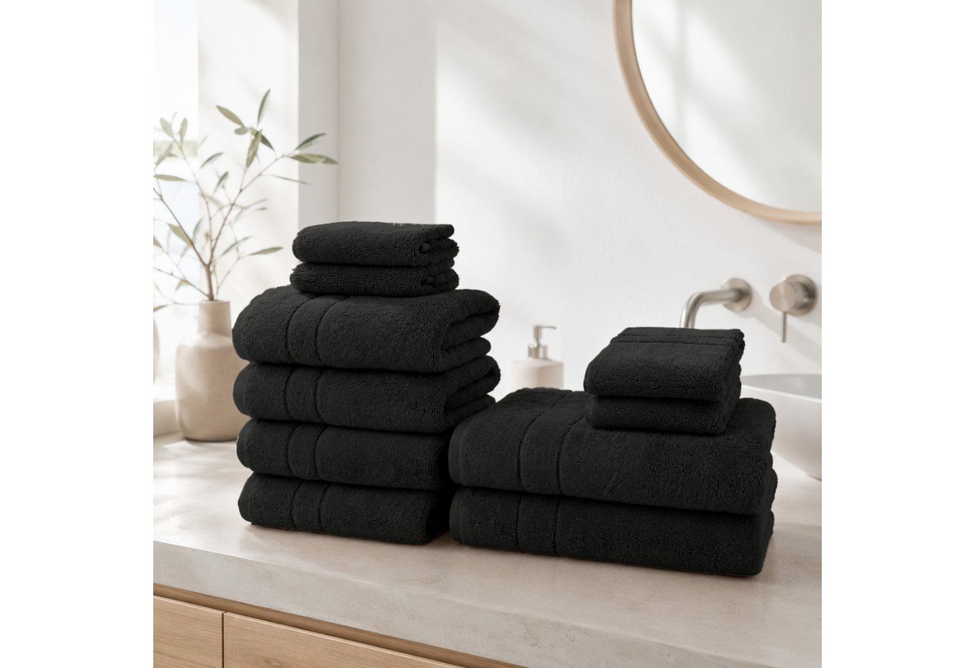 OTTO home Handtuch Set Inga, 3 Qualitäten, Duschtücher, Handtücher, Gästetücher, Seiftücher, Walkfrottier (10-St), Handtücher mit feiner Bordüre, 100% Baumwolle – Bild 2 von 5